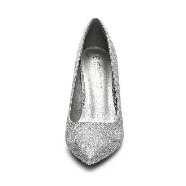 Stiletto Pointed Toe Pumps - SILVER GLITTER - 2